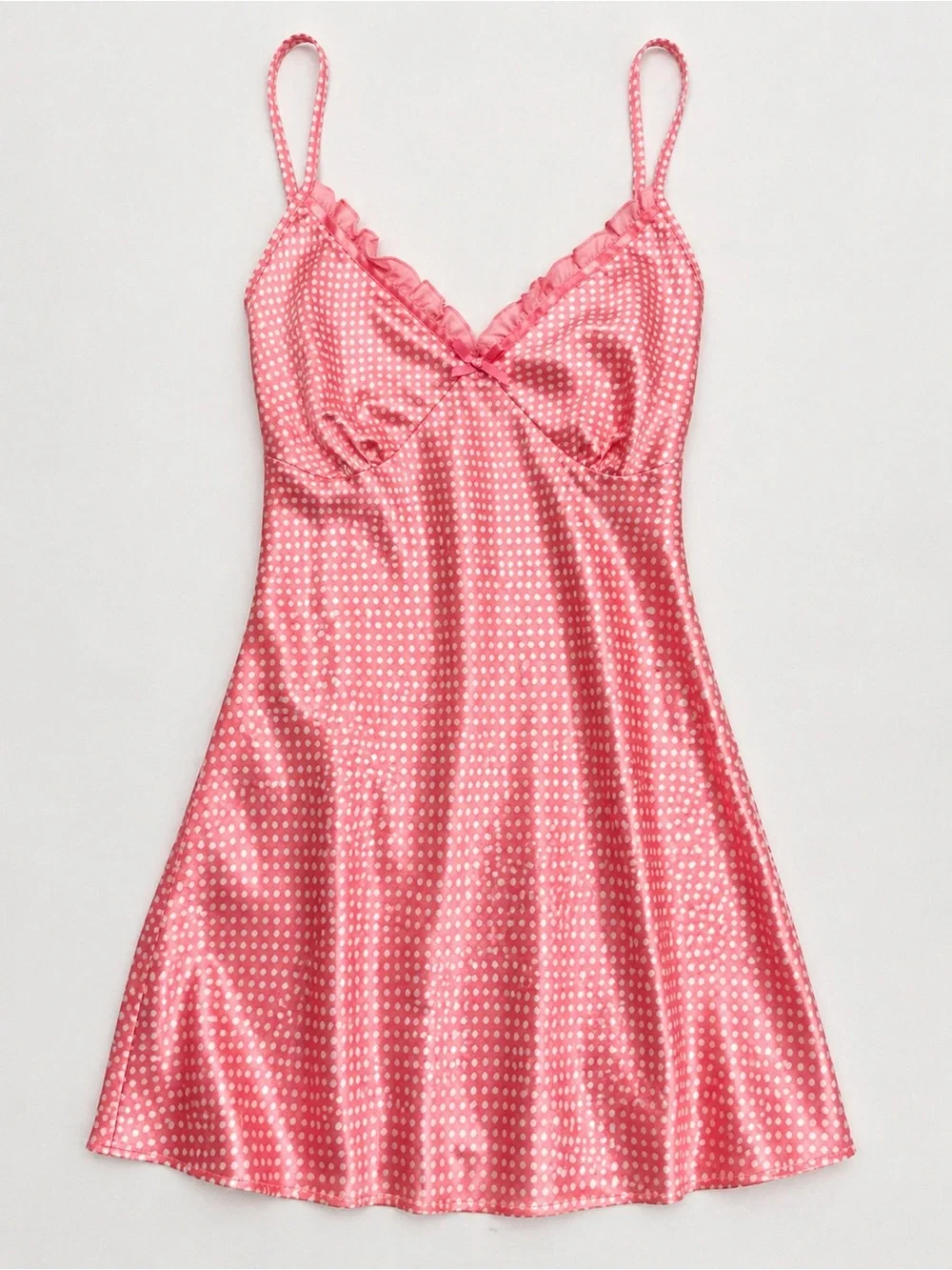 Adonna Pink Polka Dot Satin Slip Dress Nightgown Size M coquette romantic